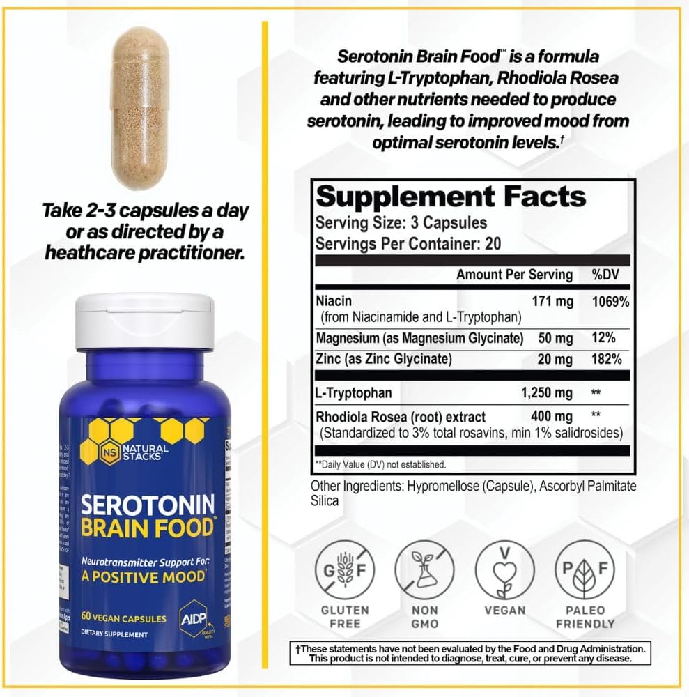 NATURAL STACKS Brain Food Bundle - for Mental Drive, Cognitive Function, Positive Mood & Relaxation* - Brain Supplements for Adults - 240 Total Capsules