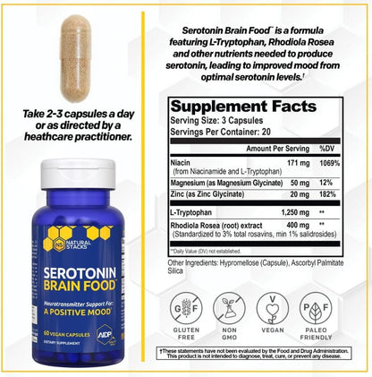 NATURAL STACKS Brain Food Bundle - for Mental Drive, Cognitive Function, Positive Mood & Relaxation* - Brain Supplements for Adults - 240 Total Capsules