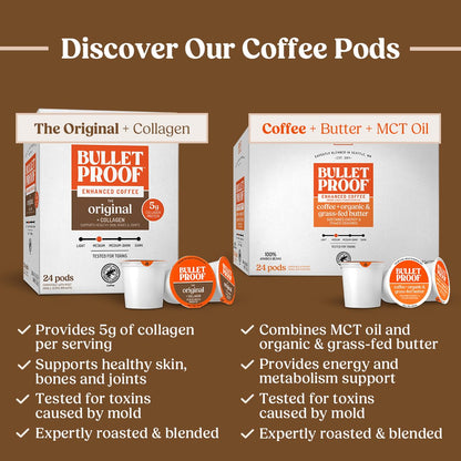 Bulletproof Coffee + Organic Grass-Fed Butter Single-Serve Pods, Keto Coffee, All-in-One Recipe with MCT Oil and Butter, 24 Count
