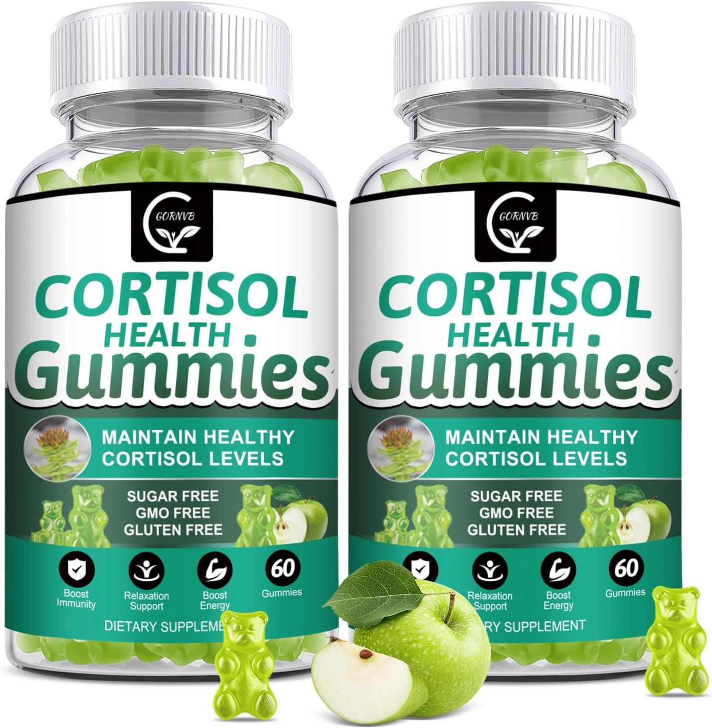 GORNVB Cortisol Gummies, Cortisol Supplement for Women with Magnesium, Ashwagandha, Rhodiola, Phosphatidylserine, L-Theanine, Black Pepper, Vitamin C & B6 - Relaxation, Focus, Sleep Support - 2 Pack