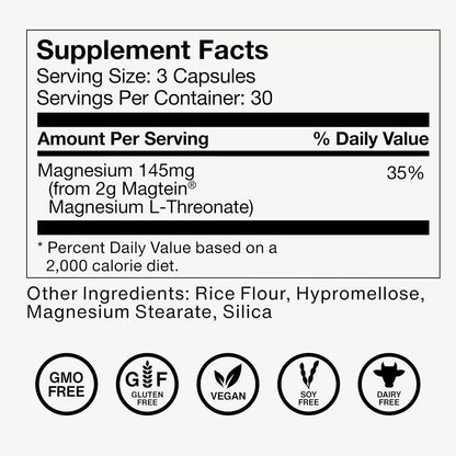 Momentous Magtein Magnesium L-Threonate - Brain & Rest Support Supplement - Boosts Cognitive Function & Sleep Quality - NSF Certified for Sport -145 mg - 30 Servings