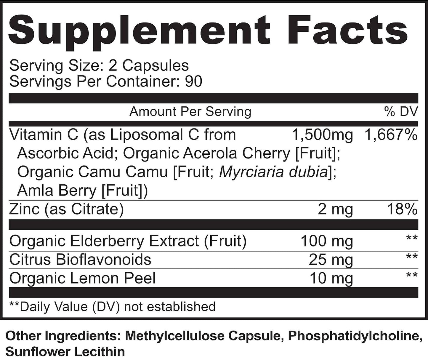 Liposomal Vitamin C with Zinc Capsules - Vit C Organic Elderberry, Amla, Camu Camu- Vitamina C High Absorption, Anti Aging, Immune Support,1500mg/Serving 3 Month Supply Gluten Free NON GMO Veggie Caps