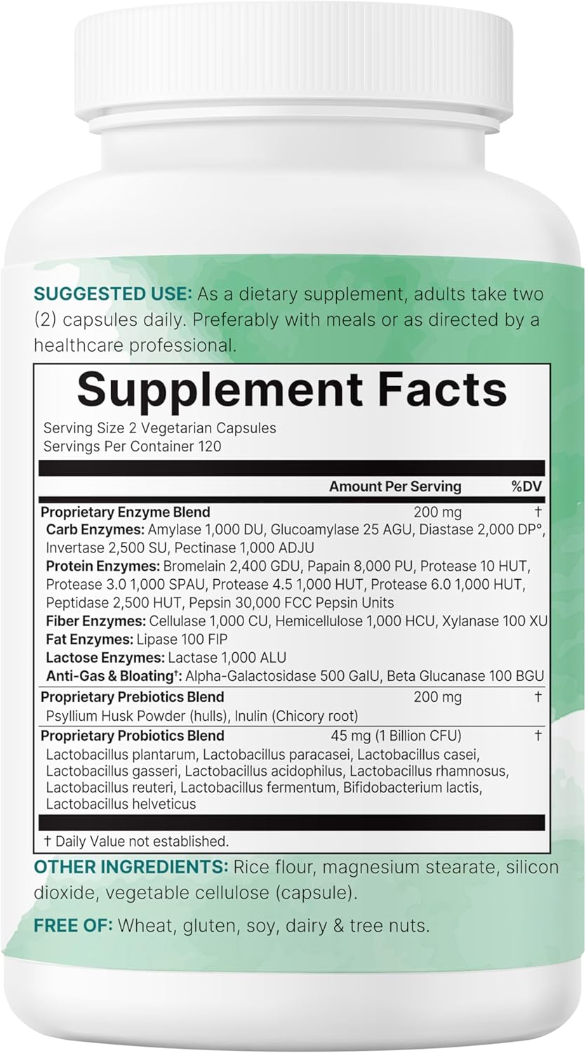 Micro Ingredients Super Enzymes with Prebiotics & Probiotics, 240 Veggie Capsules | Digestive Enzymes for Women & Men | Probiotic, Bromelain, Psyllium Husk & More | Immune & Gut Health Support*