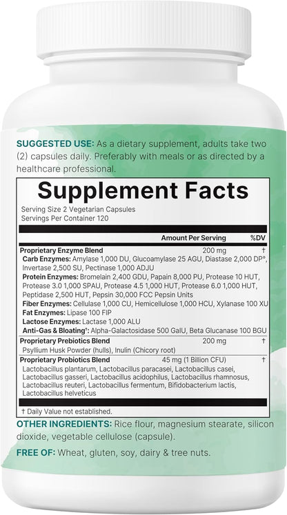 Micro Ingredients Super Enzymes with Prebiotics & Probiotics, 240 Veggie Capsules | Digestive Enzymes for Women & Men | Probiotic, Bromelain, Psyllium Husk & More | Immune & Gut Health Support*