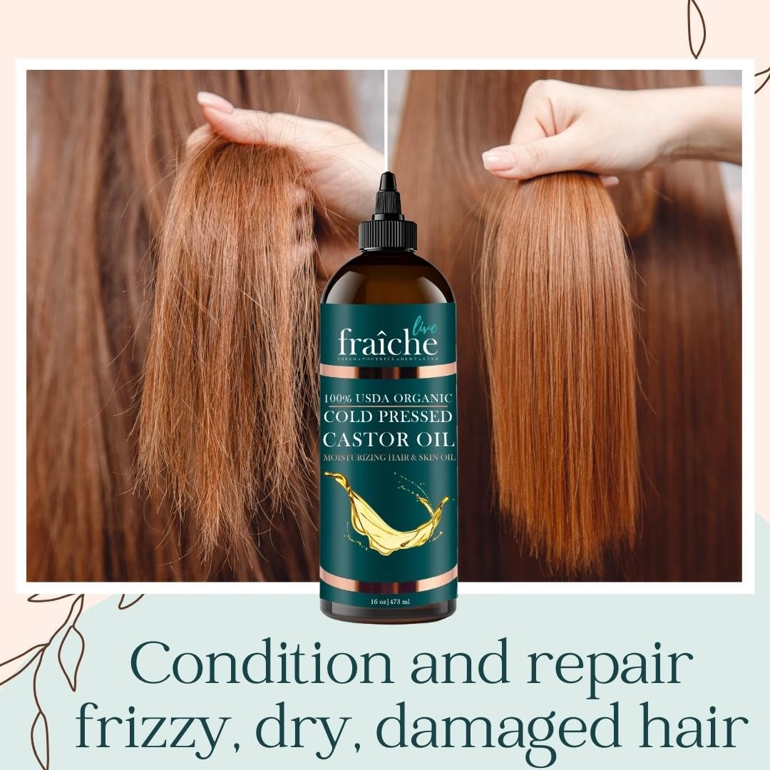Live Fraiche USDA Organic Cold Pressed Castor Oil (16oz), 100% Pure, Hexane-Free Castor Oil