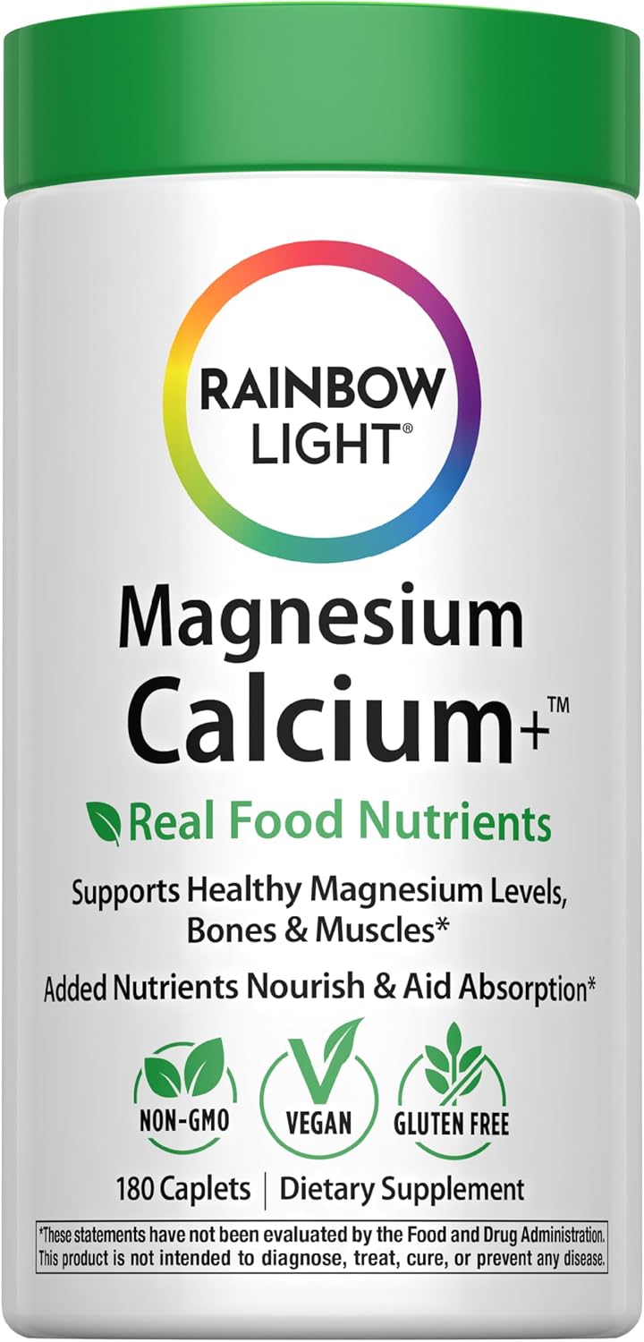 Rainbow Light Magnesium Calcium + Supplement | 180 Tablets | Real Food Nutrients & Digestive Complex | Supports Healthy Magnesium Levels, Bones & Muscles