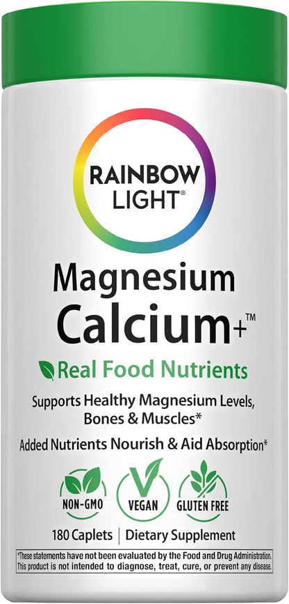 Rainbow Light Magnesium Calcium + Supplement | 180 Tablets | Real Food Nutrients & Digestive Complex | Supports Healthy Magnesium Levels, Bones & Muscles