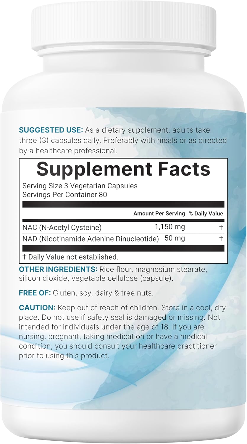 Micro Ingredients NAC with NAD+, 240 Vegetarian Capsules | 1,200 mg Per Serving | 2-in-1 N-Acetyl-L-Cysteine with Nicotinamide Adenine Dinucleotide | Non-GMO, cGMP Manufactured
