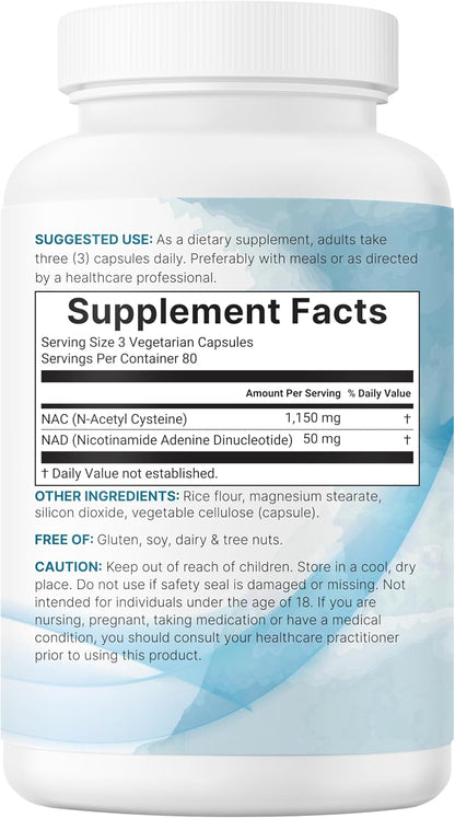 Micro Ingredients NAC with NAD+, 240 Vegetarian Capsules | 1,200 mg Per Serving | 2-in-1 N-Acetyl-L-Cysteine with Nicotinamide Adenine Dinucleotide | Non-GMO, cGMP Manufactured
