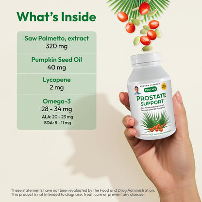 ANDREW LESSMAN Prostate Support Saw Palmetto Supplement, 60 Softgels | Comprehensive prostate support with saw palmetto, pumpkin seed oil and omega-3s for men's urinary health.