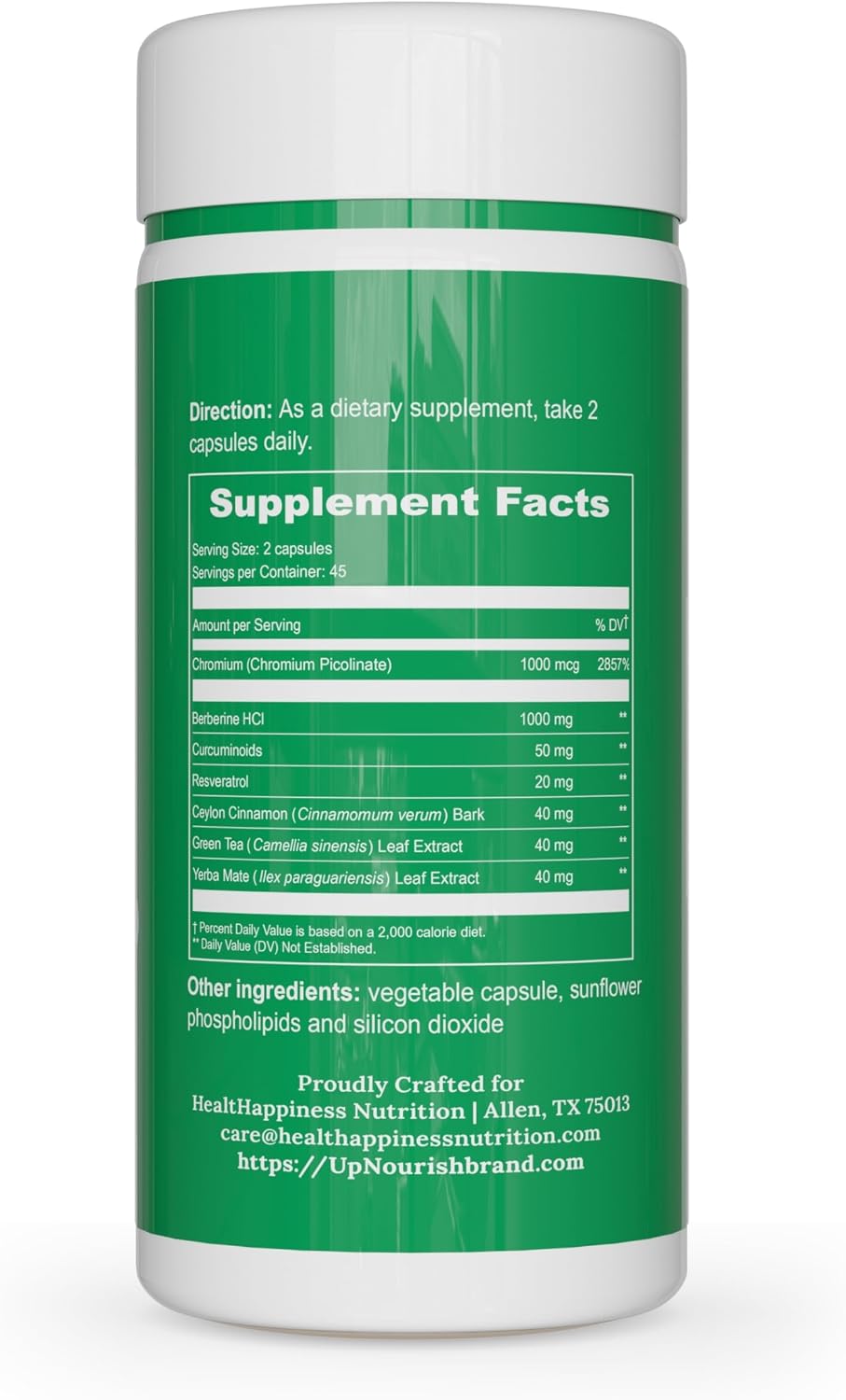 UpNourish Liposomal Berberine Supplement - Advanced Berberine HCl 1000mg Plus Ceylon Cinnamon, Chromium Picolinate, Curcuminoids, Resveratrol, Green Tea and Yerba Mate - 90 Vegan Capsules