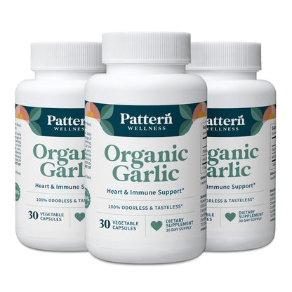 Pattern Wellness Odorless Organic Garlic Extract 20:1 with Allicin – Supports Circulatory & Immune Health – Non-GMO, Gluten Free, Vegan - 30 Capsules | 20:1 Garlic Extract with Allicin – Supports Circulatory & Immune Health – Non-GMO, Gluten Free & Vegan