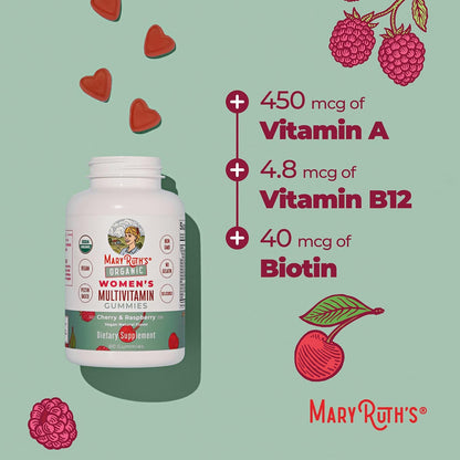 MARYRUTH'S Multivitamin Gummies for Women Ages 14+ | Immune Support | Hair & Skin Health | Reproductive Health | Vitamin A C D E B6 B12 Biotin Zinc Iodine | Organic | Vegan | Non-GMO | 60 Count