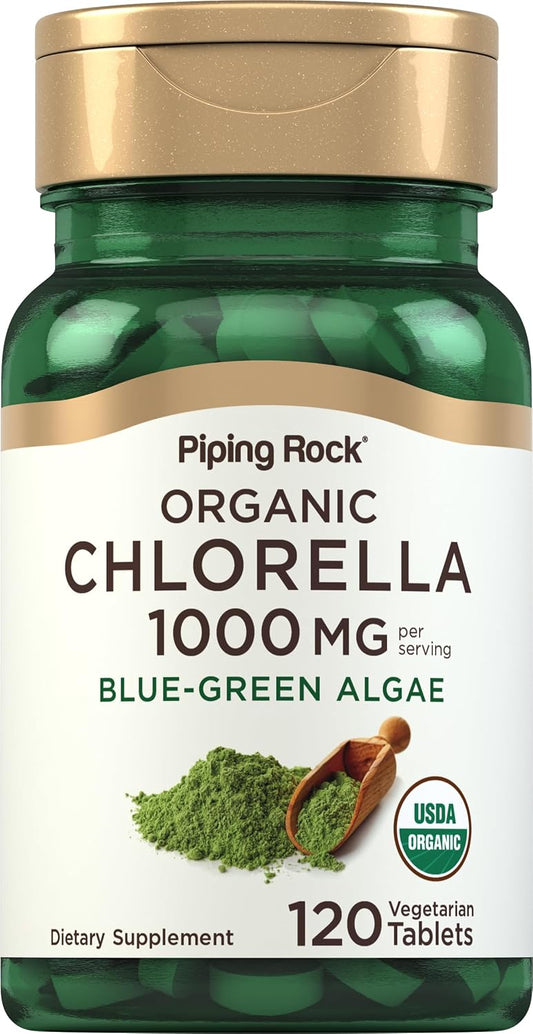 Piping Rock Chlorella | 1000mg | 120 Tablets | Organic Blue-Green Algae | Non-GMO, Gluten Free Supplement