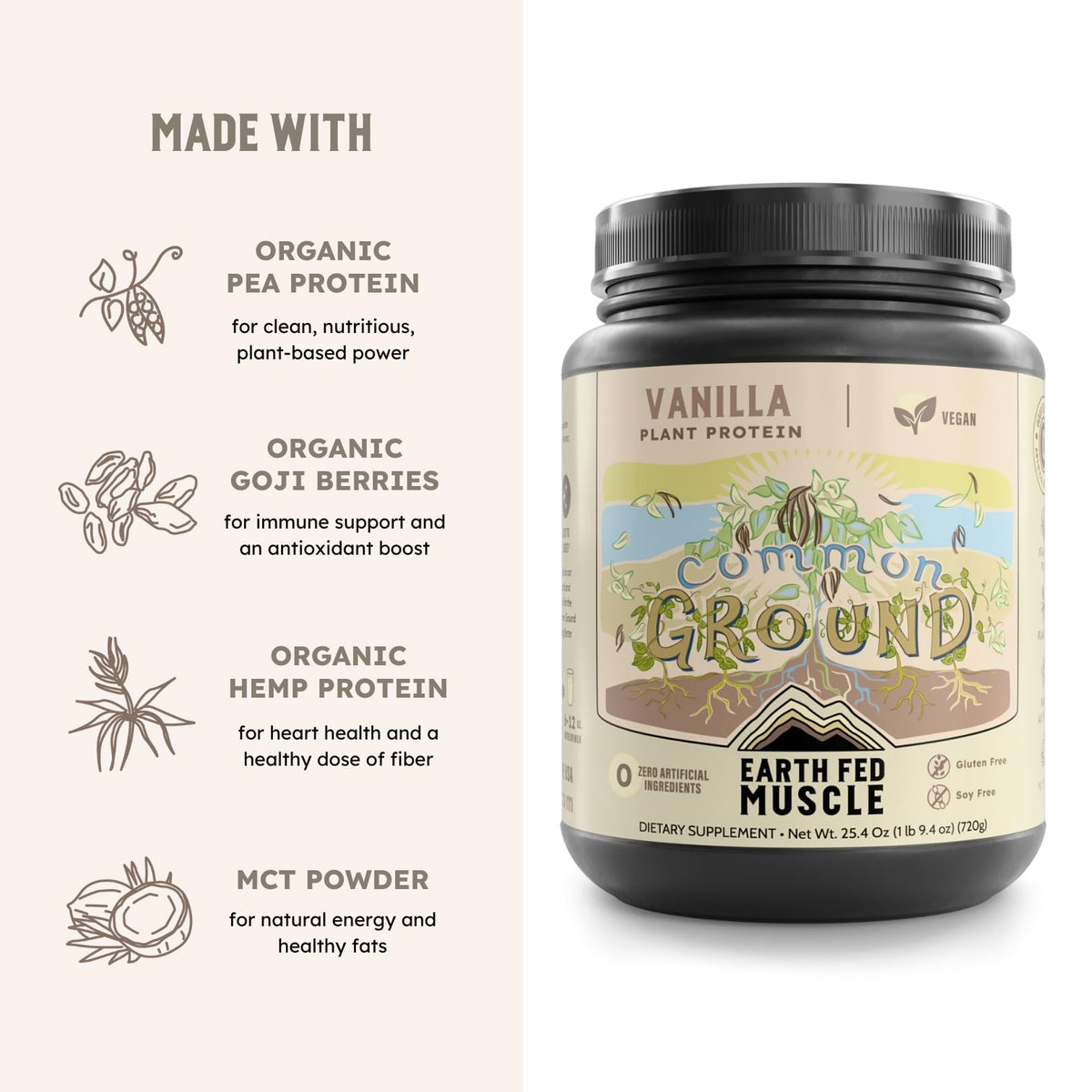 Earth Fed Muscle Organic Plant Protein Powder, Chocolate, 1.74 lb
