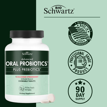 Oral Probiotics Supplement with Prebiotics, Strawberry Flavor, 60 Tablets