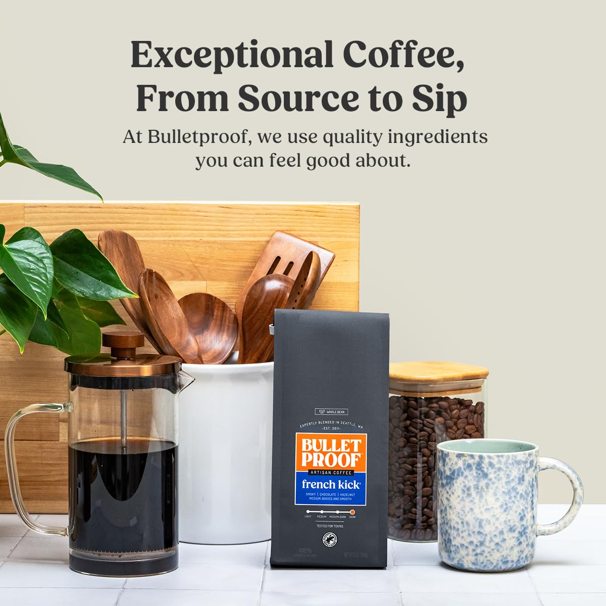 Bulletproof Original Medium Roast Whole Bean Coffee, 12 Ounces, Clean Coffee Tested for Toxins
