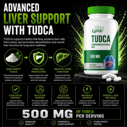 Leaping Lynx TUDCA 500mg – Tauroursodeoxycholic Acid Supplement – 60 Capsules – TUDCA Liver Support Supplement – Bile Acid Digestive Support – Non-GMO, ISO-Certified
