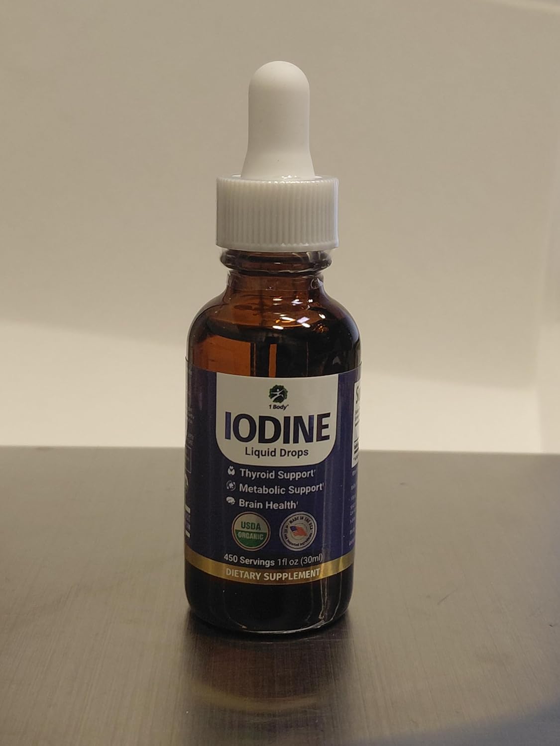 1 Body Liquid Iodine Drops, Potassium Iodide Supplement, 450 Servings