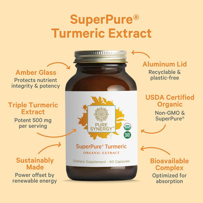 Pure Synergy SuperPure Turmeric Extract | Organic Curcumin Supplement | 500 mg Turmeric Extract Capsules | Potent Support for Immune and Joint Health (60 Capsules)