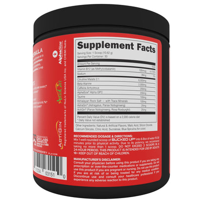 Bucked Up Pre Workout 6 Grams Citrulline, 2 Grams Beta Alanine, and 3 Other Registered