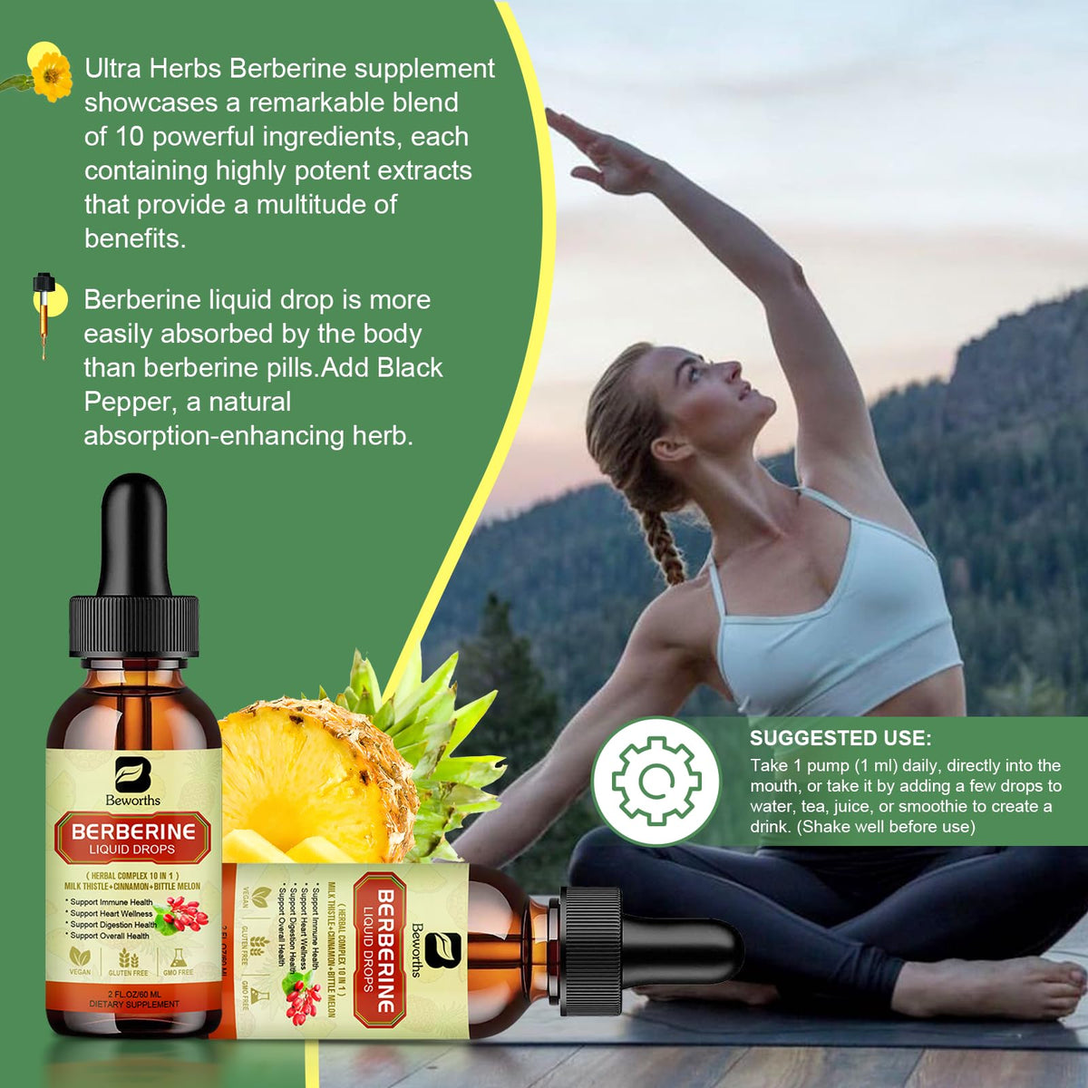 Premium Berberine Supplement - Berberine Liquid Drops with Turmeric, Bitter Melon