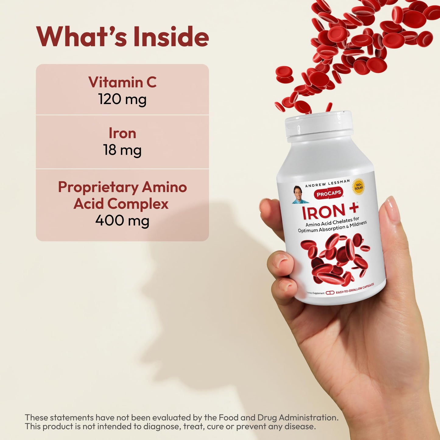 Andrew Lessman ProCaps Iron Plus 18mg Chelated Iron 90 Capsules | Gentle amino acid chelated iron with Vitamin C to support absorption. Non-acidic and easy on the stomach.
