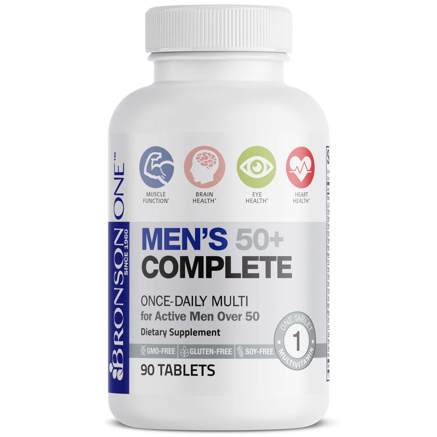 Bronson ONE Daily Mens 50+ Complete Multivitamin Multimineral, 180 Tablets | Once-Daily, Targeted Nutrition For Active Men Over 50, Non-GMO, Gluten-Free, Soy-Free