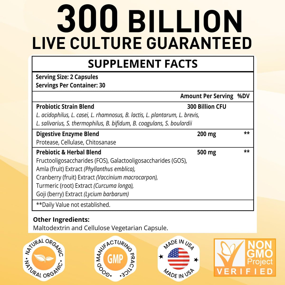 Probiotics for Women & Men, 300 Billion CFU 11 Strains, Probiotic with Organic Herbal