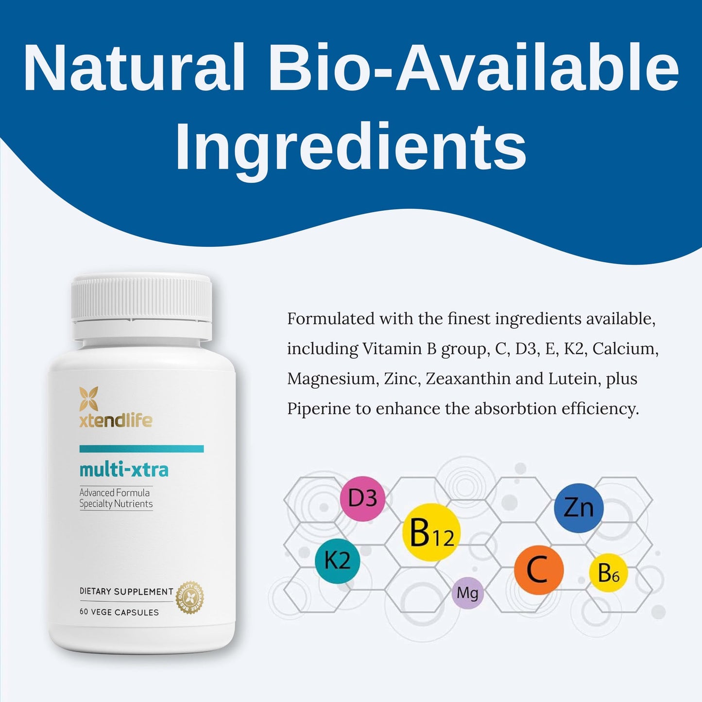 Xtendlife Multi-Xtra Multivitamin for Immune, Heart & Energy Support - 40+ Bioavailable Vitamins, Minerals, Antioxidants & Herbs - for Men, Women & Children - 30 Day Supply