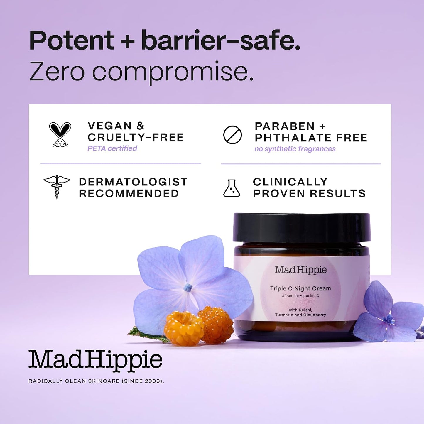 Mad Hippie Triple C Night Cream – Face Moisturizer, Skin-Brightening, Anti-Aging Skin Care with 3 Forms of Vitamin C, 2.1 Oz