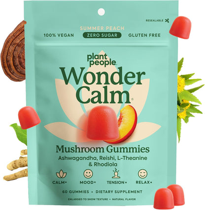 Plant People WonderCalm Mushroom & Ashwagandha Gummies, Peach Flavor 60ct