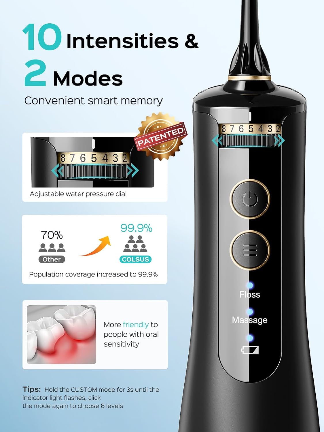 Water Dental Flosser Teeth Pick 10 Levels Smooth Control & Water Dental Flosser Tip Replacement Heads