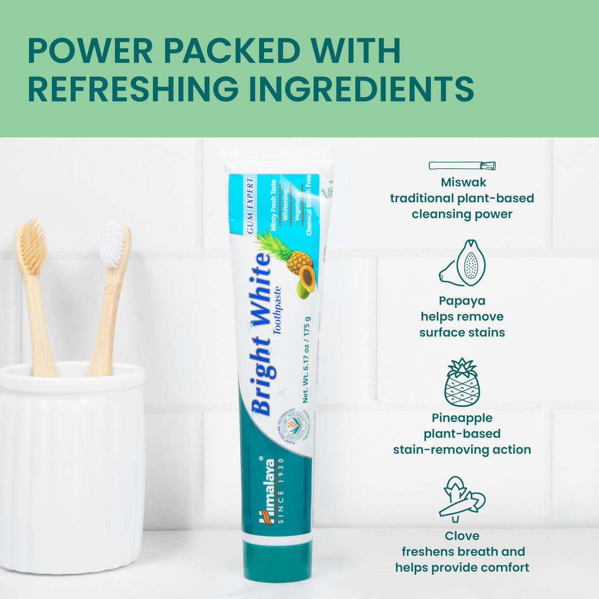 Himalaya Mint Fresh Gel Toothpaste, Fluoride Free to Reduce Plaque & Brighten Teeth, 6.17 oz, 2 Pack