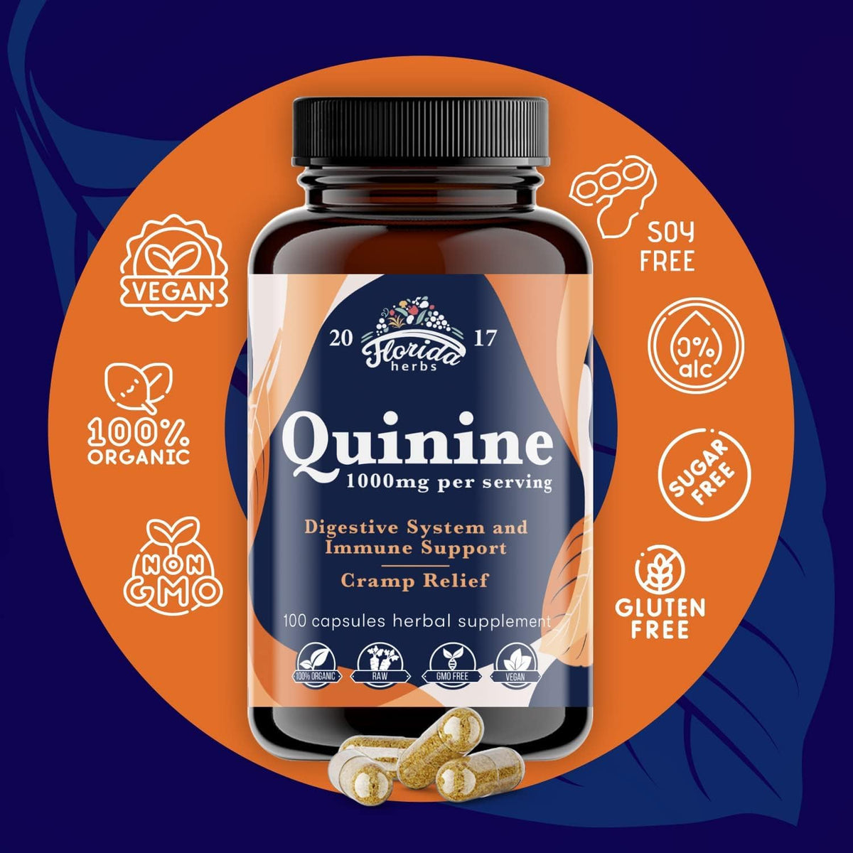 Leg Cramps Support Organic Pills - 1000 mg - Quinine Tablets for Cramp Defense
