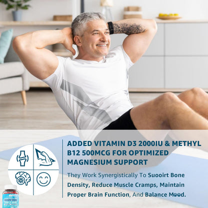 Magnesium Complex Gummies for Women Men 400mg, 8 Forms of Magnesium Glycinate, Citrate, Malate - Sugar Free Calm Magnesium Gummies Supplement with Magnesium Ashwagandha, D3, B12 for Relax,Vegan,120Cts
