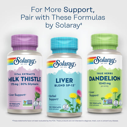 SOLARAY Liver Blend SP-13 - Traditional Herbal Support with Milk Thistle Extract, Dandelion Root, Burdock, Kelp, Peppermint and Trace Minerals - 60-Day Guarantee, 100 Servings, 100 VegCaps