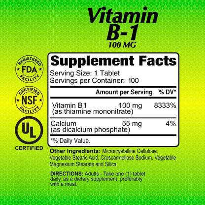 ALFA VITAMINS Vitamin B-1 100 Mg 100 Tablets. Thiamine
