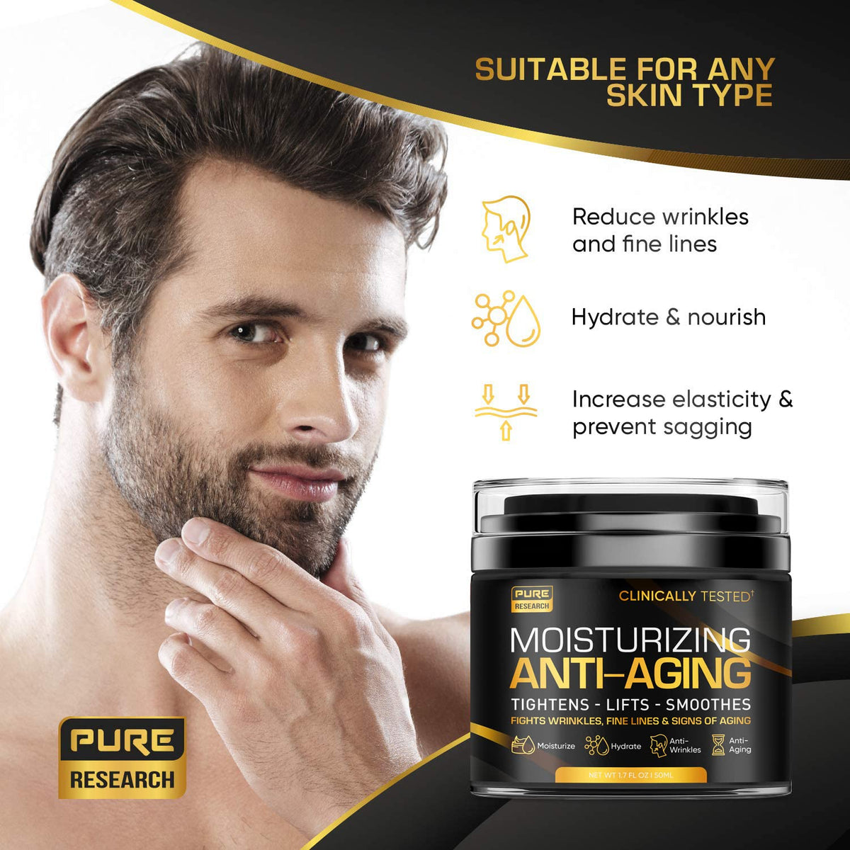 Men's Face Cream Moisturizer - Anti-Aging Cream For Men, Collagen, Retinol & Hyaluronic