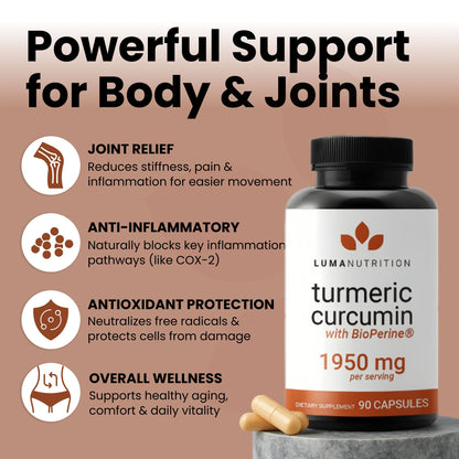 Luma Nutrition Turmeric Supplement Curcumin with Black Pepper - 90 Capsules
