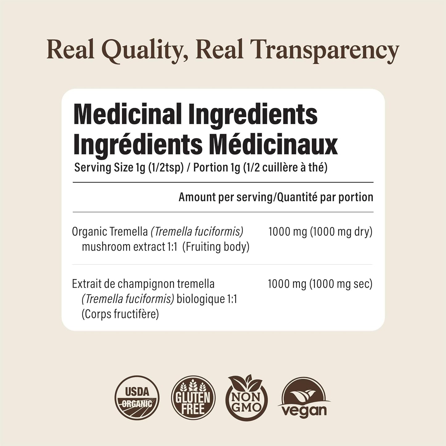 Real Mushrooms Tremella Mushroom Powder – Organic Tremella Extract from Fruiting Body – for Daily Wellness Routine – Vegan, Non-GMO, No Fillers – 60 Servings Mushroom Blend Supplements