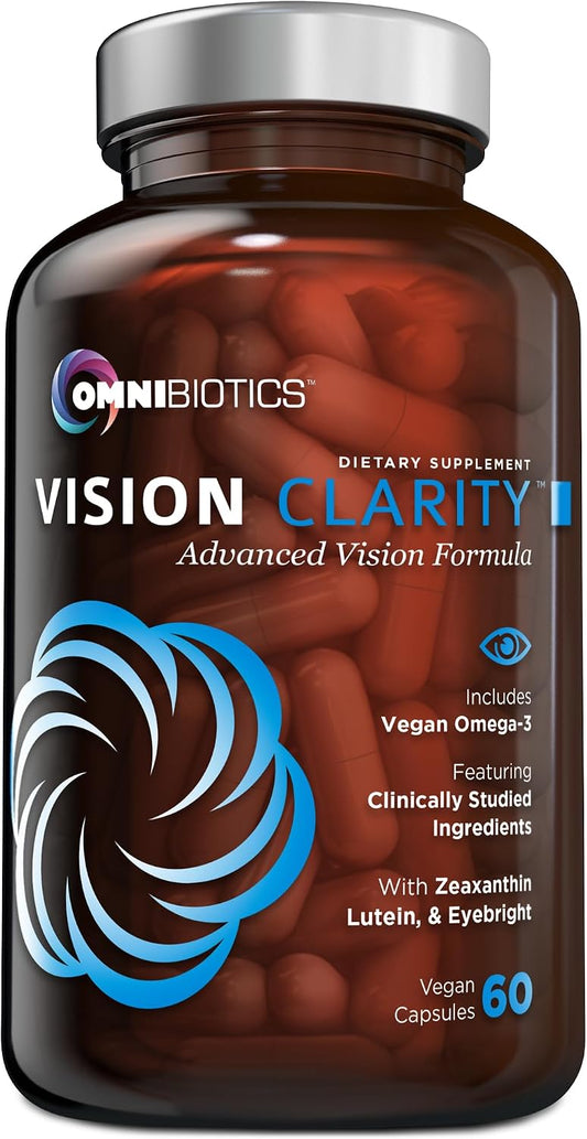 OmniBiotics Vision Clarity Eye Vitamin and Mineral Supplement - Bilberry, Lutein and Zeaxanthin Macular Health Supplement for Adults - 60 Vegan Capsules