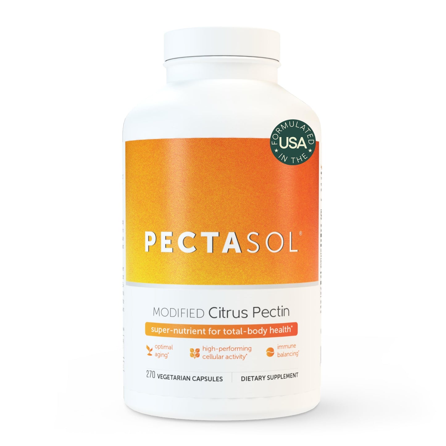 PectaSol Modified Citrus Pectin – 270 Capsules – Total-Body Health Supplement to Support the Heart, Immune System, Inflammation Response & Healthy Aging + Maintain Healthy Galectin-3 Levels