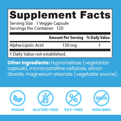 Doctor's Best Alpha Lipoic Acid Supplement 600mg - Alpha-Lipoic Acid Caps for Men & Women, ALA Antioxidant Support for Nerve Health, Aids in Cellular Function, Non GMO, Gluten Free - 60 Veg Capsules