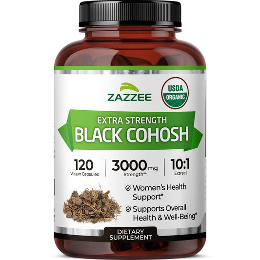Zazzee USDA Organic Black Cohosh 10:1 Extract, 120 Vegan Capsules, 4 Month Supply, Actaea Racemosa, Women’s Health & Hormonal Balance Support, All-Natural, Non-GMO, Made in the USA