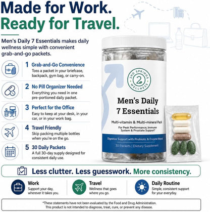 Daily 7 Essentials Men's Vitamin Pack - 30 Packets | Adult Multivitamin & Multimineral Supplement Pack - 30 Packets