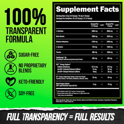 ALPHA LION Superhuman Pre Workout Powder, Beta Alanine, L-Taurine & Tri-Source Caffeine for Sustained Energy & Focus, Nitric Oxide & Citrulline for Pump (21 Servings, Sour Gummy Bear Flavor)
