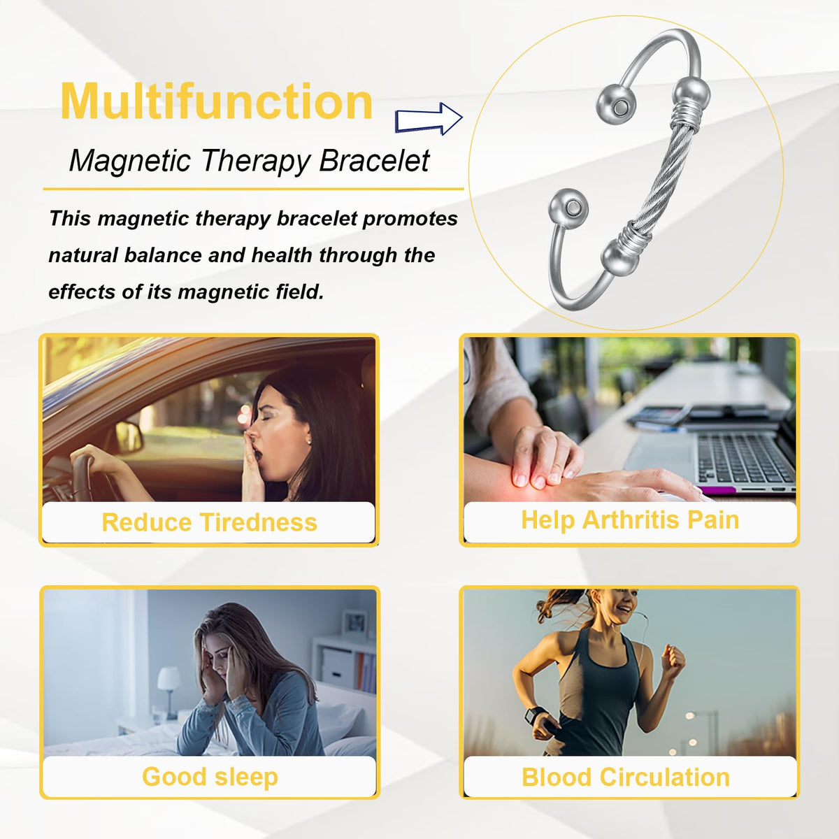 EnerMagiX Magnetic Bracelet for Women for Arthritis and Joint,Twisted Cable Stainless Steel Bangle