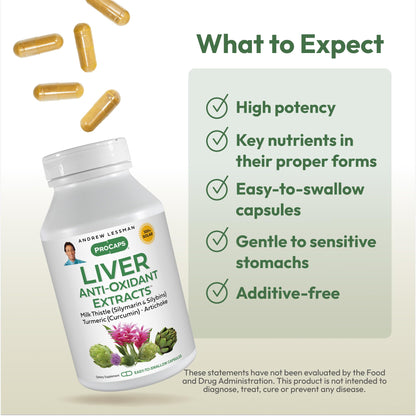 Andrew Lessman Liver Anti-Oxidant Extracts 60 Capsules | Milk Thistle & Curcumin phospholipid complexes for enhanced absorption. Includes Artichoke & B Vitamins.