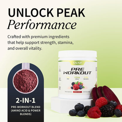 Snap Supplements Beet Root Powder Natural Pre Workout for Men Women, 30 SRV | Plant-Based Energy, Nitric Oxide , Blood Flow, & Endurance Support - Clean Pre Workout for Active Adults, Vegan, Sugar-Free